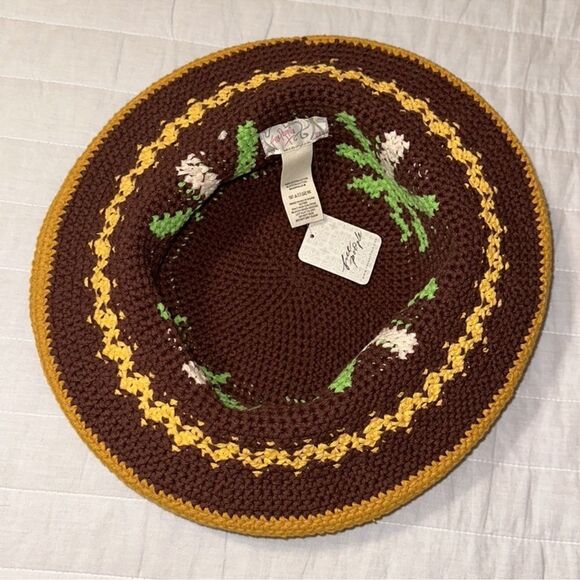free people OS Palm Springs Palm TreeβBrown Gold Crochet Knit Brim Hat - Picture 6 of 9
